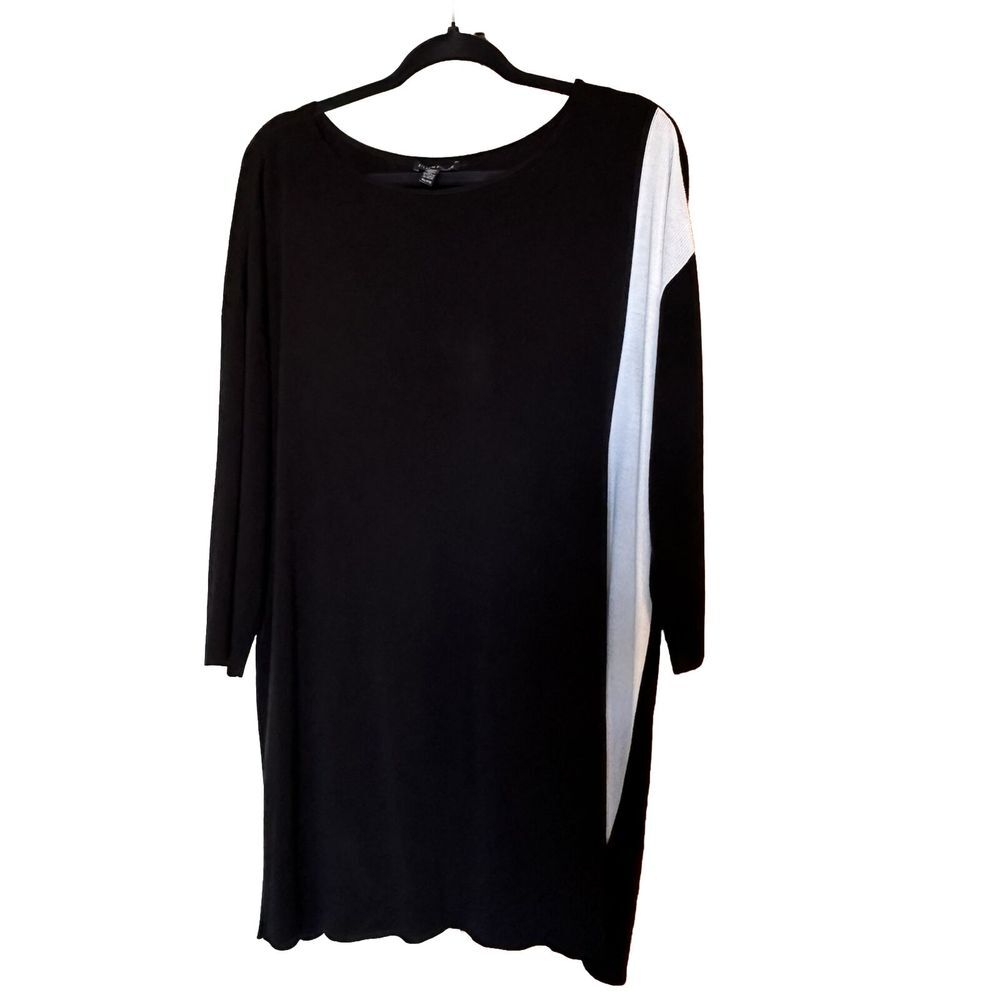 Eileen Fisher Dress Tencel Black White Color Block Knit Pullover XL *READ*‎